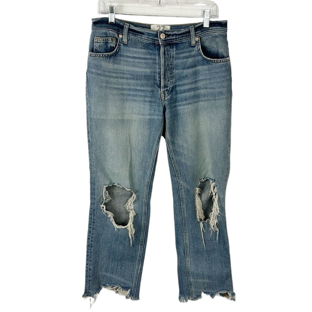 We the Free Chewed Hem Button Fly Jeans‎ Women's 27 Blue Distressed Holes